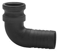 1 1/2 Inch (in) Size Polypropylene Type E Male Adapter x Shank 90 Degree Elbow Cam and Groove Coupling