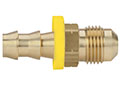 1/2 Inch (in) Hose Inner Diameter and 1/2 Inch (in) Pipe Thread size Brass Hose x 45 Degree SAE Male Grip-On Fitting